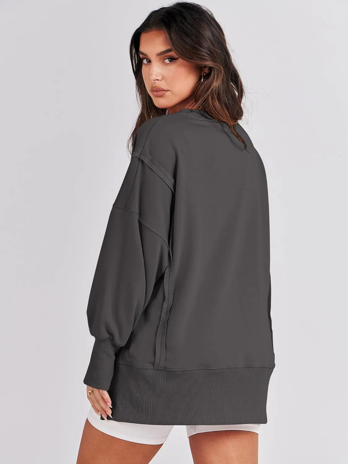 ANRABESS Women's Oversized Sweatshirts Crew Neck Long Sleeve Shirts Casual Loose Slit 2025 Fall Clothes