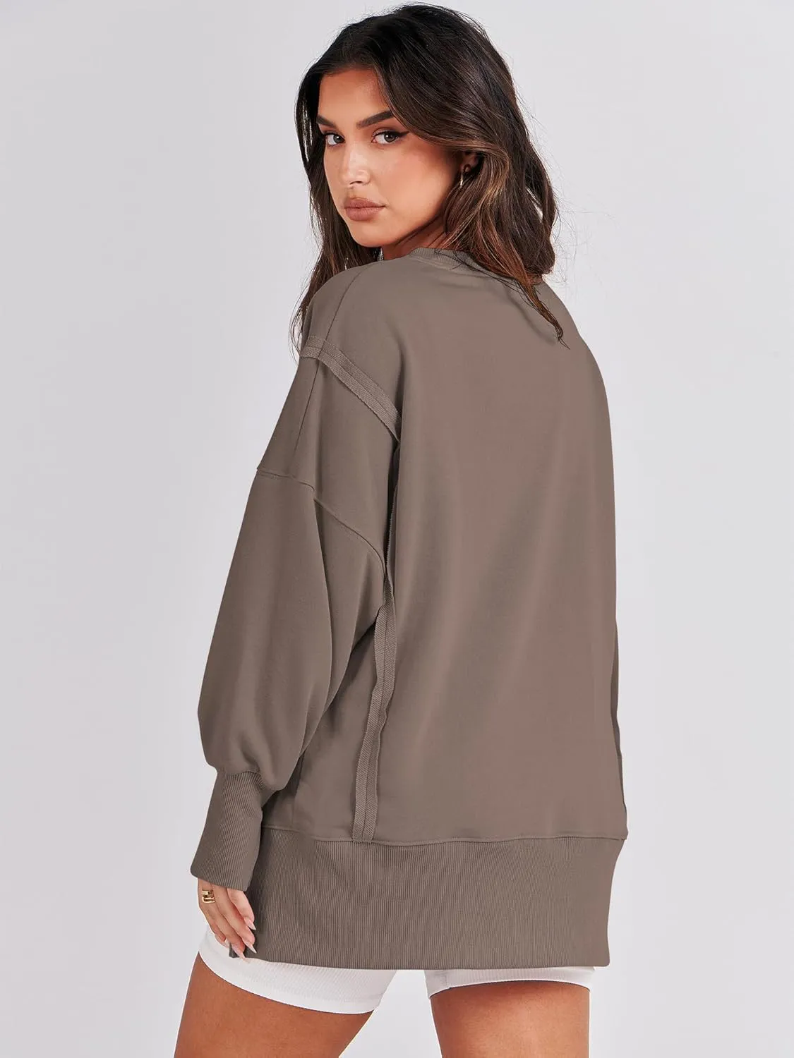 ANRABESS Women's Oversized Sweatshirts Crew Neck Long Sleeve Shirts Casual Loose Slit 2025 Fall Clothes