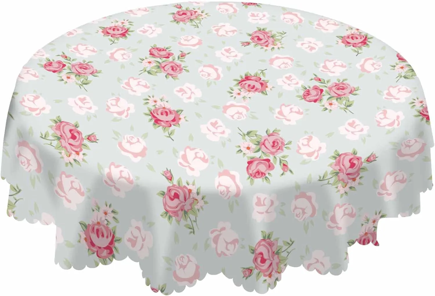 AOYEGO Pink Rose Table Cloth Chic Flowers Romantic Vintage Style Spring Round Tablecloth 60 Inch for Dining Room, Party, Banquet