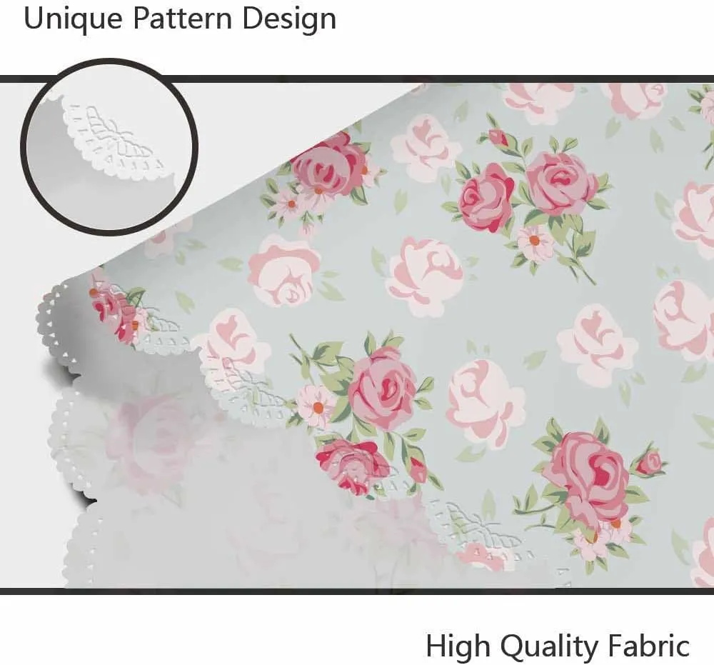 AOYEGO Pink Rose Table Cloth Chic Flowers Romantic Vintage Style Spring Round Tablecloth 60 Inch for Dining Room, Party, Banquet