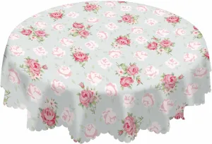 AOYEGO Pink Rose Table Cloth Chic Flowers Romantic Vintage Style Spring Round Tablecloth 60 Inch for Dining Room, Party, Banquet