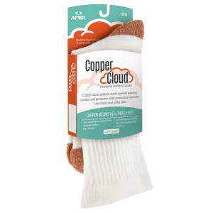Apexfoot Non-Binding Copper Cloud Diabetic Socks - Crew Length Unisex White (3 pk)
