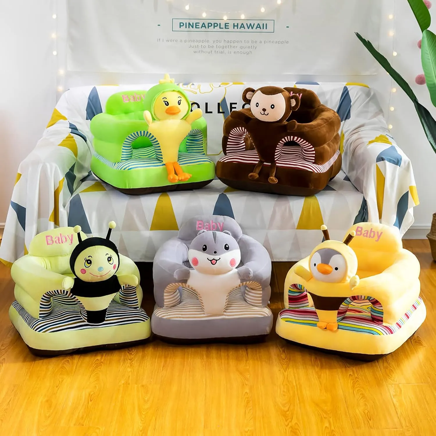 Baby Support Seat, Cute Baby Sofa Chair for Sitting Up, Comfy Plush Infant Seats (Chickens,W17.5 x H17.5)