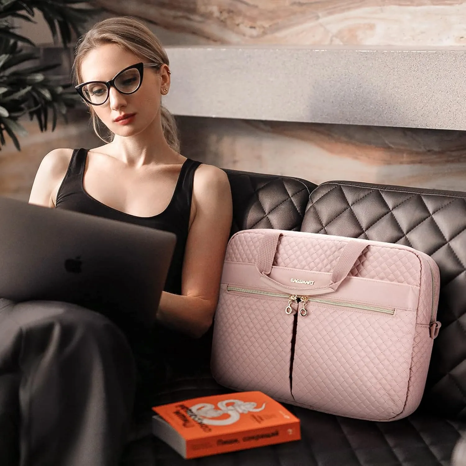 BAGSMART Laptop Bag, 15.6/17.3 Inch Briefcase for Women Large Laptop Case Computer Bag Office Travel Business, Pink