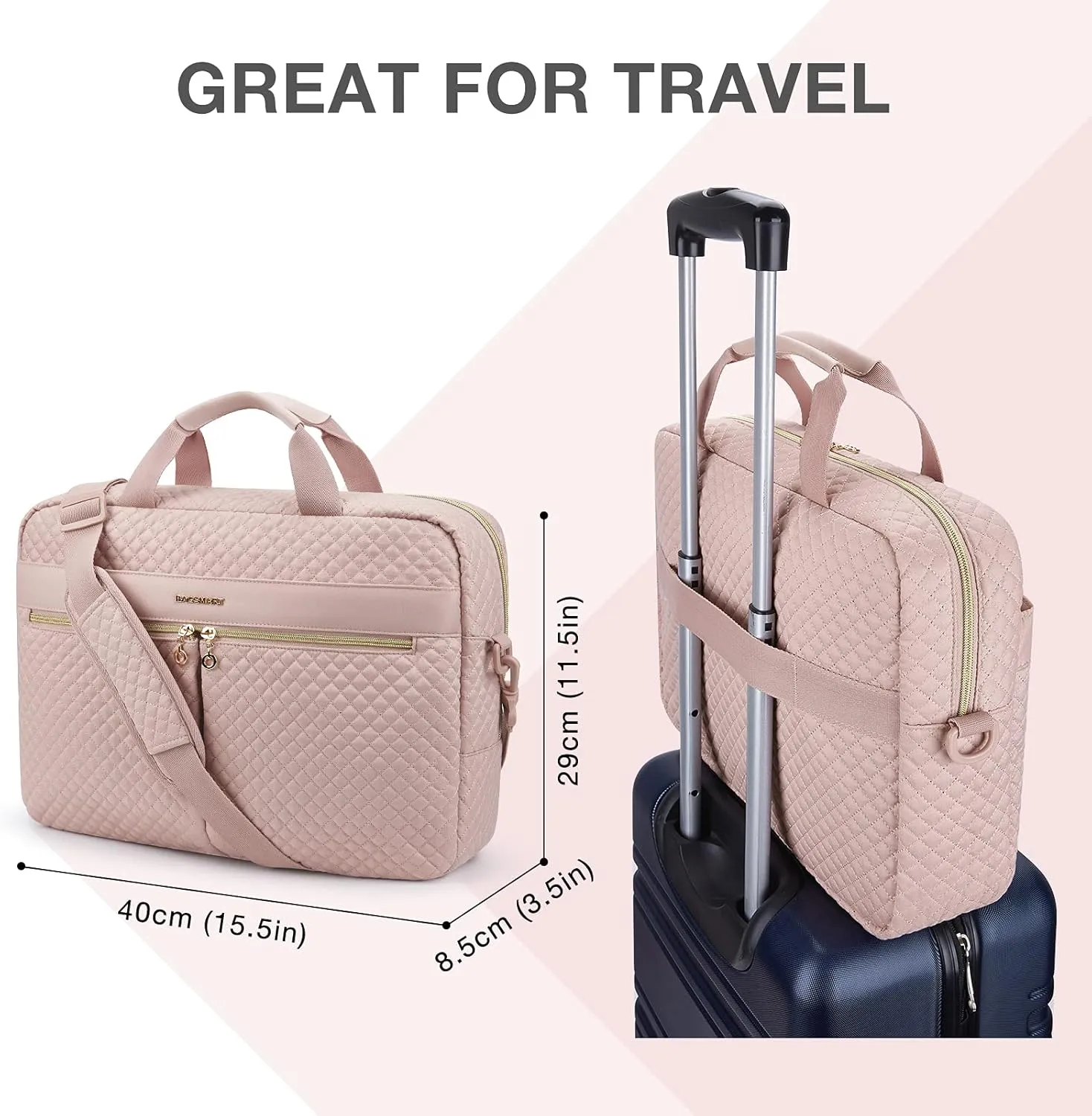 BAGSMART Laptop Bag, 15.6/17.3 Inch Briefcase for Women Large Laptop Case Computer Bag Office Travel Business, Pink