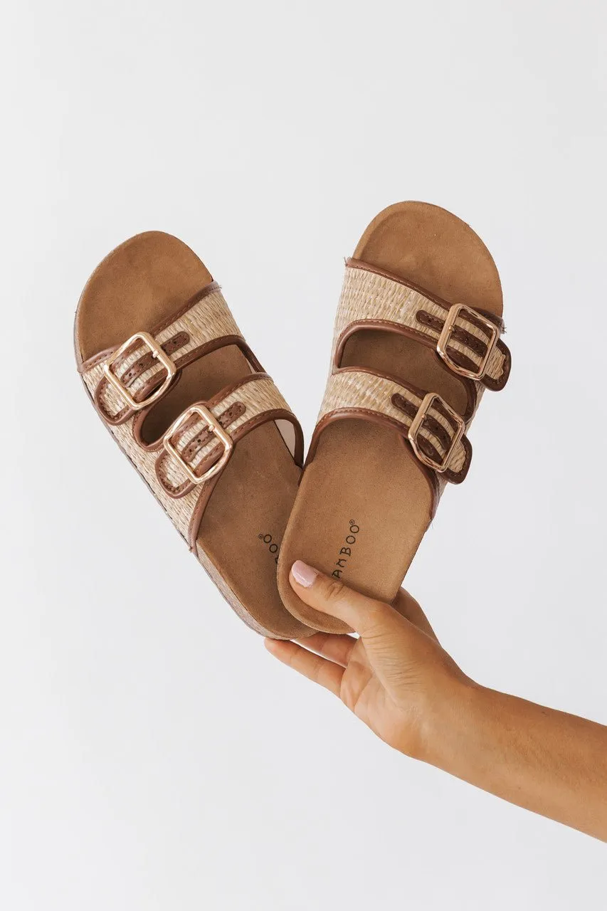 Bamboo Champion Tan Double Buckle Slide Sandals