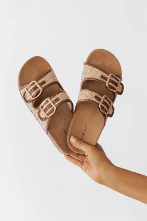 Bamboo Champion Tan Double Buckle Slide Sandals