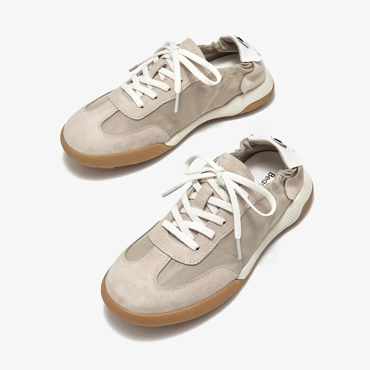 BEAU TODAY Women’s Flat Sneakers, Retro Comfortable Lace-up Fashion Sneakers for Women, Buckle Decoration Casual Leather Walking Shoes