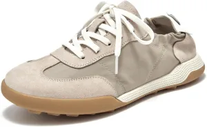 BEAU TODAY Women’s Flat Sneakers, Retro Comfortable Lace-up Fashion Sneakers for Women, Buckle Decoration Casual Leather Walking Shoes