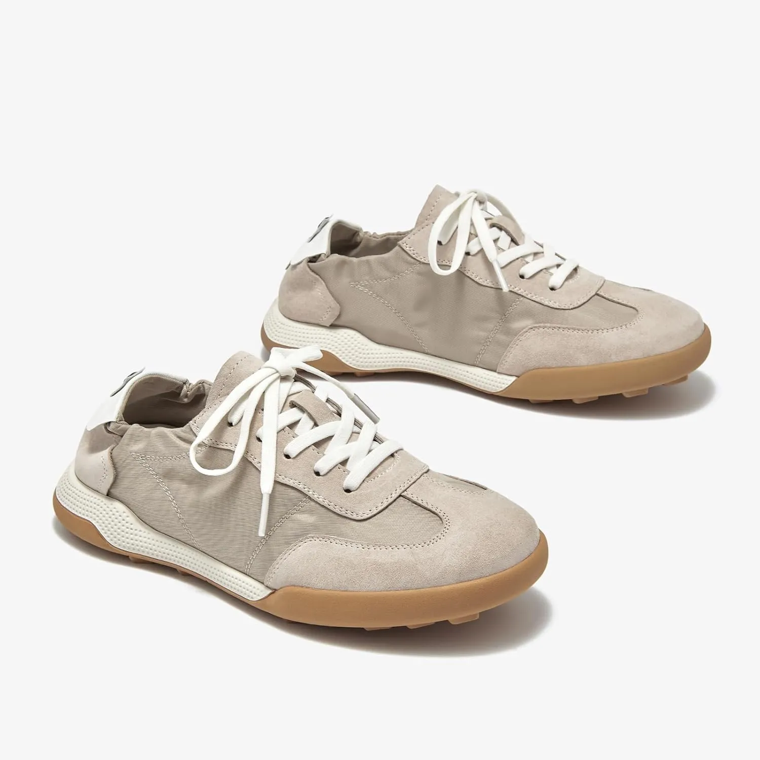 BEAU TODAY Women’s Flat Sneakers, Retro Comfortable Lace-up Fashion Sneakers for Women, Buckle Decoration Casual Leather Walking Shoes