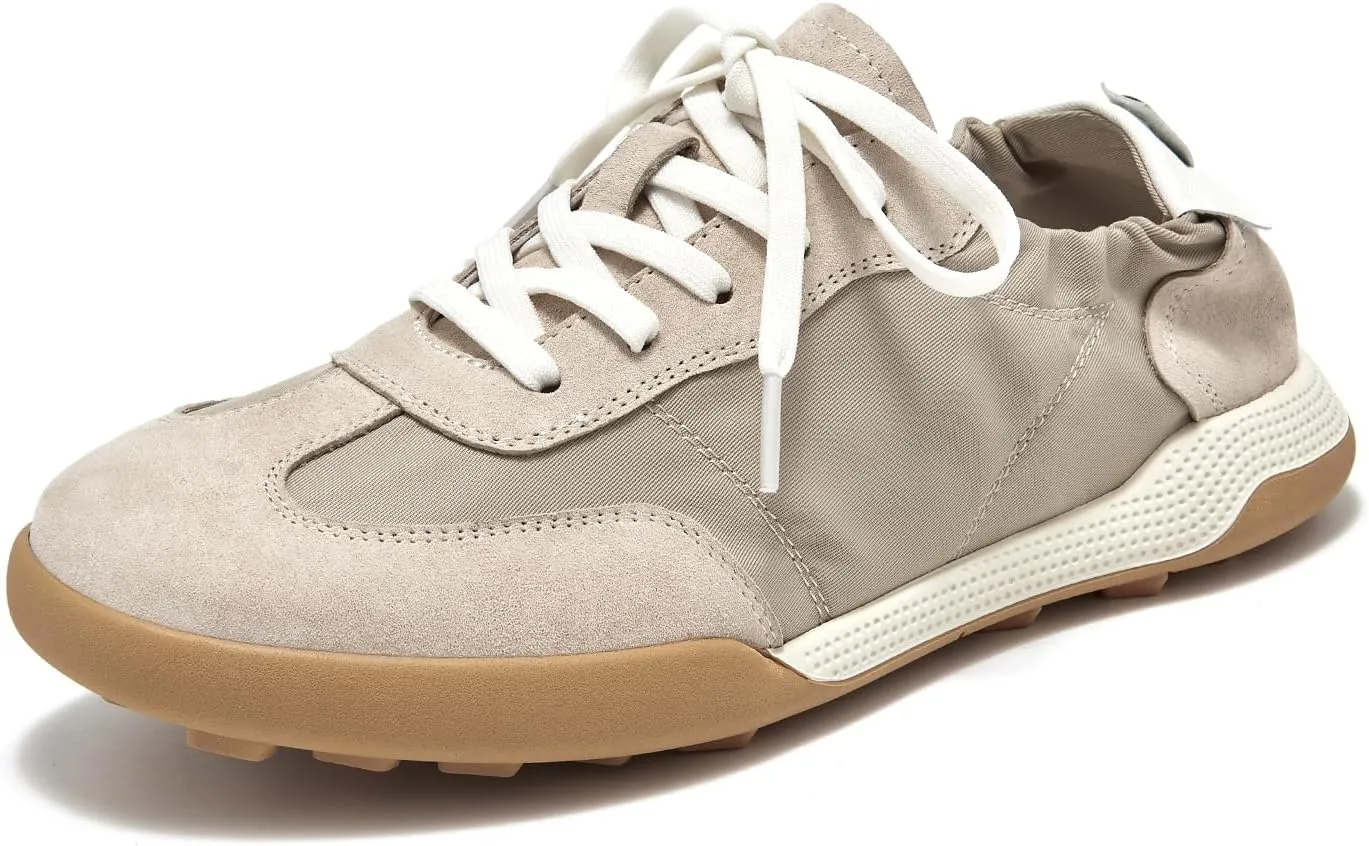 BEAU TODAY Women’s Flat Sneakers, Retro Comfortable Lace-up Fashion Sneakers for Women, Buckle Decoration Casual Leather Walking Shoes