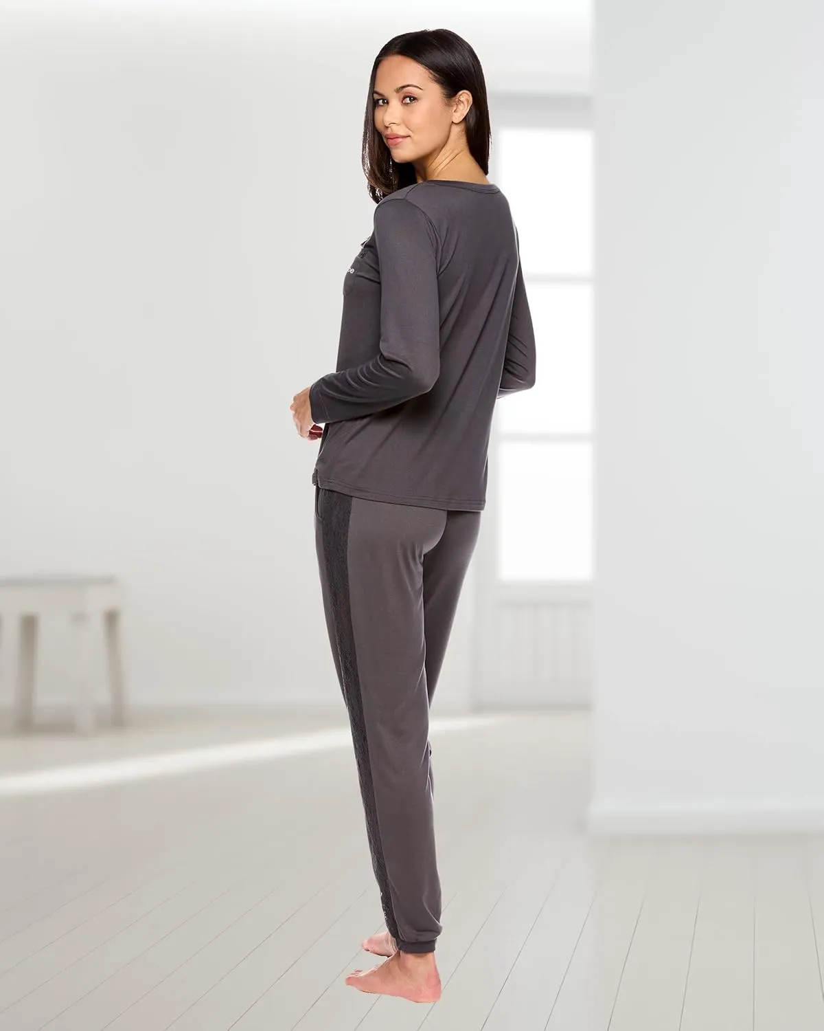 bebe Womens Pajama Set with Pockets - Long Sleeve Shirt and Pajama Pants Pj Set