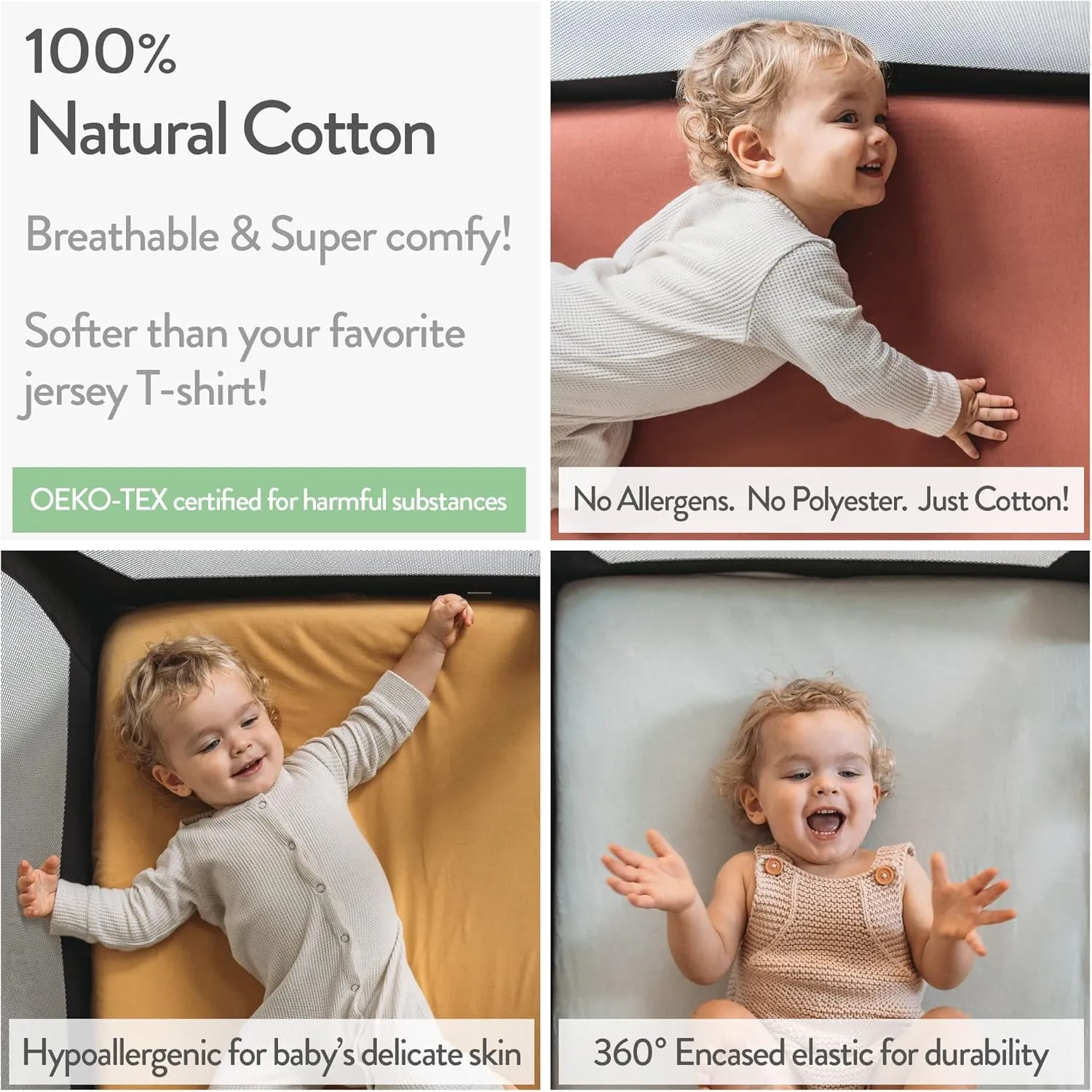 Bedside Sleeper Bassinet Fitted Sheets 33x20 for Maxi COSI Iora, Koola Baby, Baby Joy, Angelbliss, Kidsclub Bedside Bassinet – 100% Jersey Cotton – Light   Dark Grey – 2 Pack