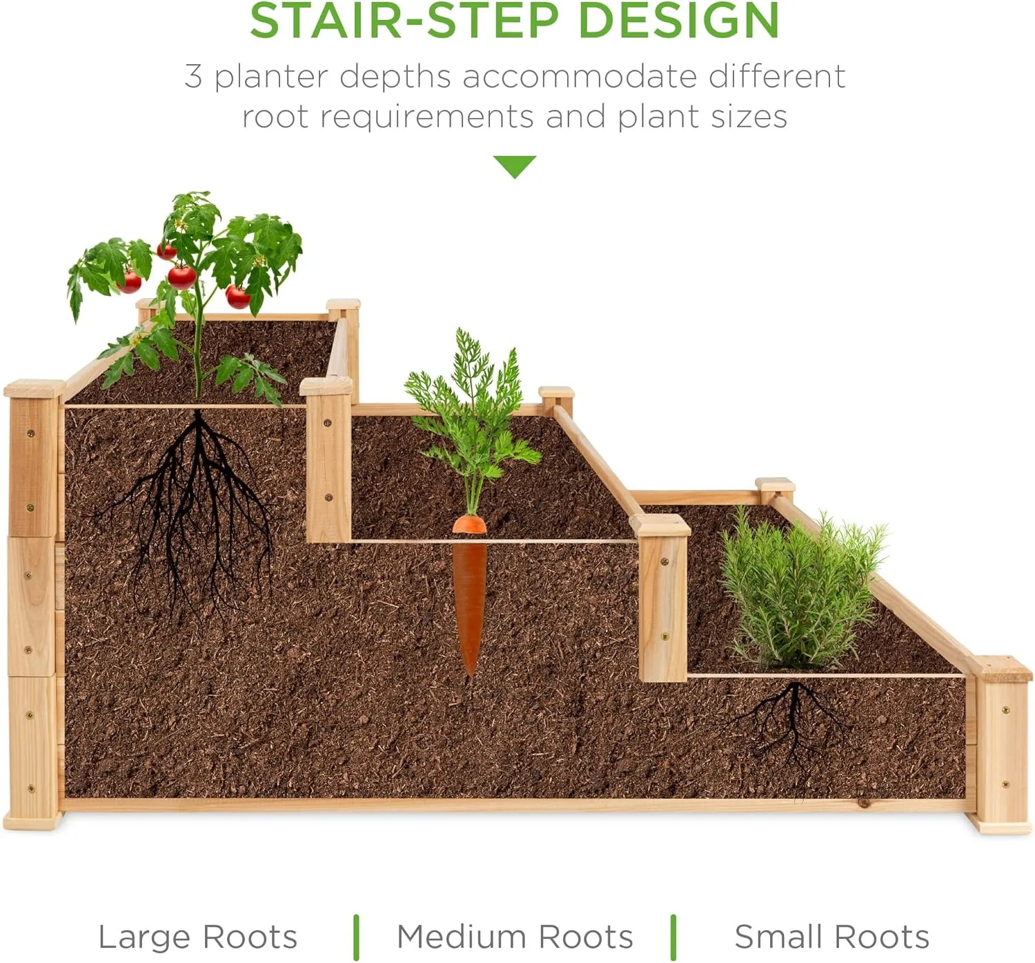 Best Choice Products 3-Tier Fir Wood Raised Garden Bed Planter Kit for Plants, Herbs, Vegetables, Outdoor Gardening w/Stackable & Flat Arrangement, Easy Assembly - Natural