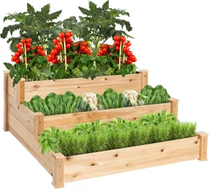 Best Choice Products 3-Tier Fir Wood Raised Garden Bed Planter Kit for Plants, Herbs, Vegetables, Outdoor Gardening w/Stackable & Flat Arrangement, Easy Assembly - Natural