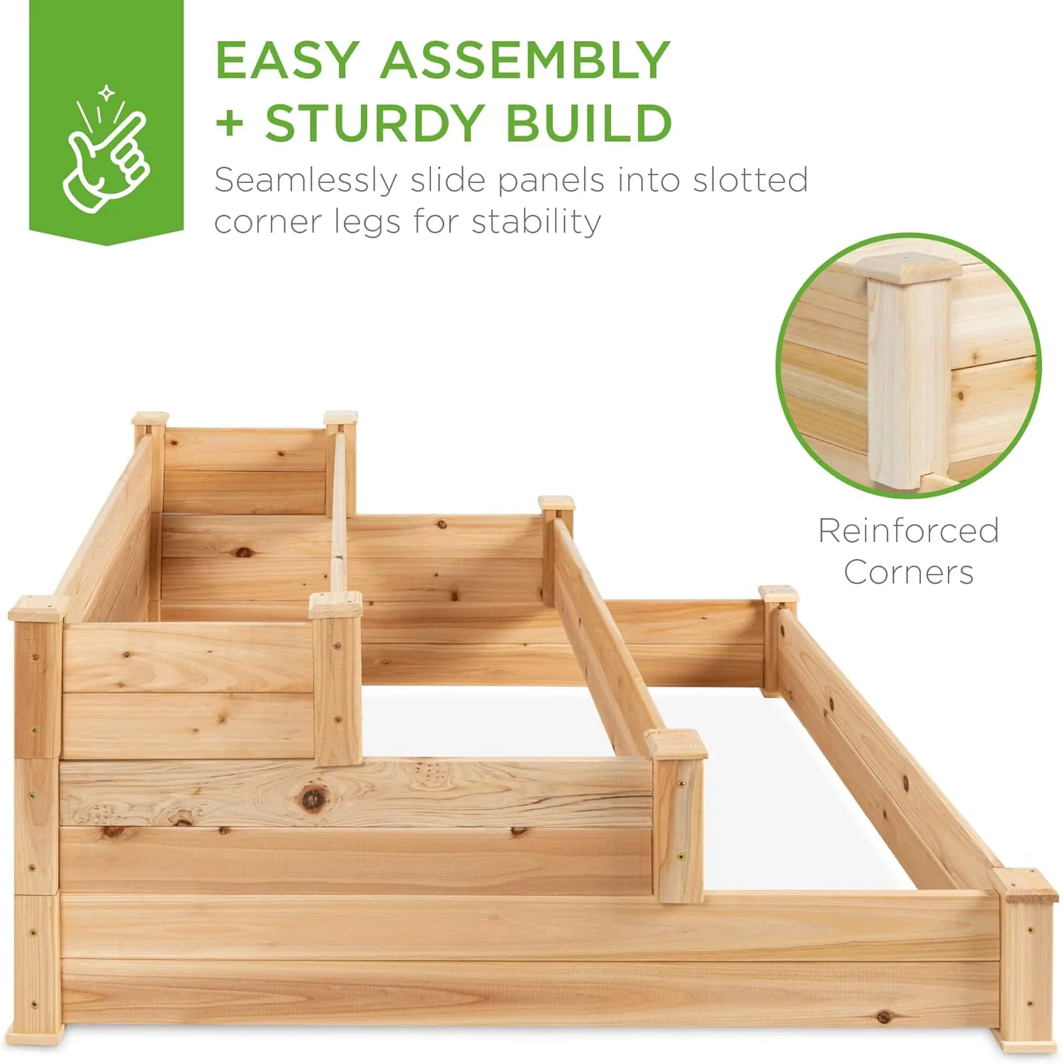 Best Choice Products 3-Tier Fir Wood Raised Garden Bed Planter Kit for Plants, Herbs, Vegetables, Outdoor Gardening w/Stackable & Flat Arrangement, Easy Assembly - Natural