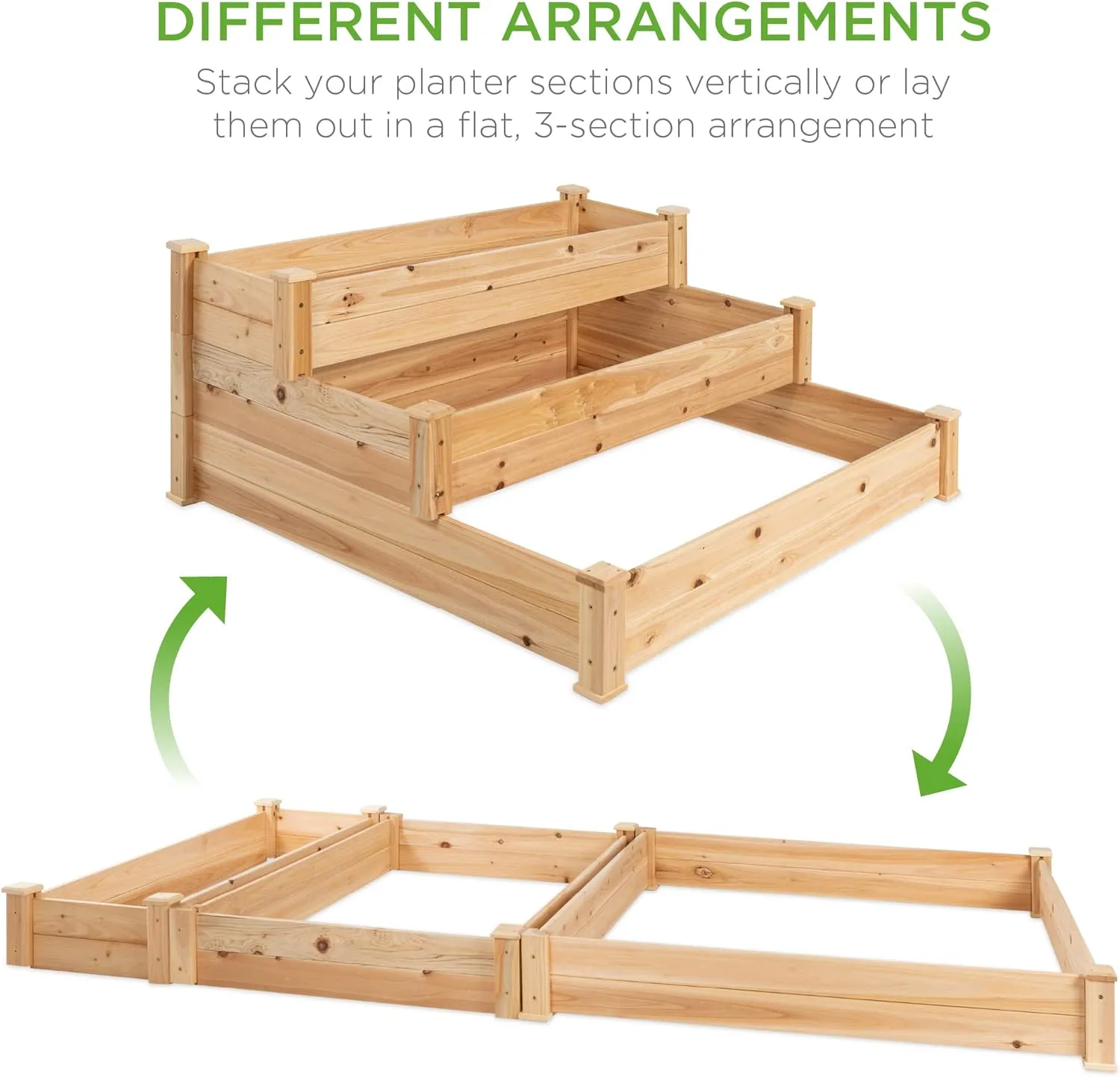 Best Choice Products 3-Tier Fir Wood Raised Garden Bed Planter Kit for Plants, Herbs, Vegetables, Outdoor Gardening w/Stackable & Flat Arrangement, Easy Assembly - Natural