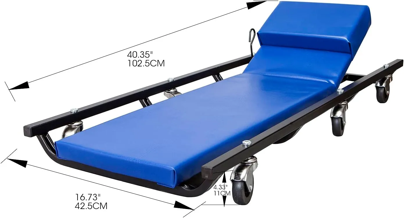 BIG RED 40" Padded Rolling Garage/Shop Creeper with Adjustable Headrest and 6 Casters,Mechanic Cart, Blue TR6452 Torin