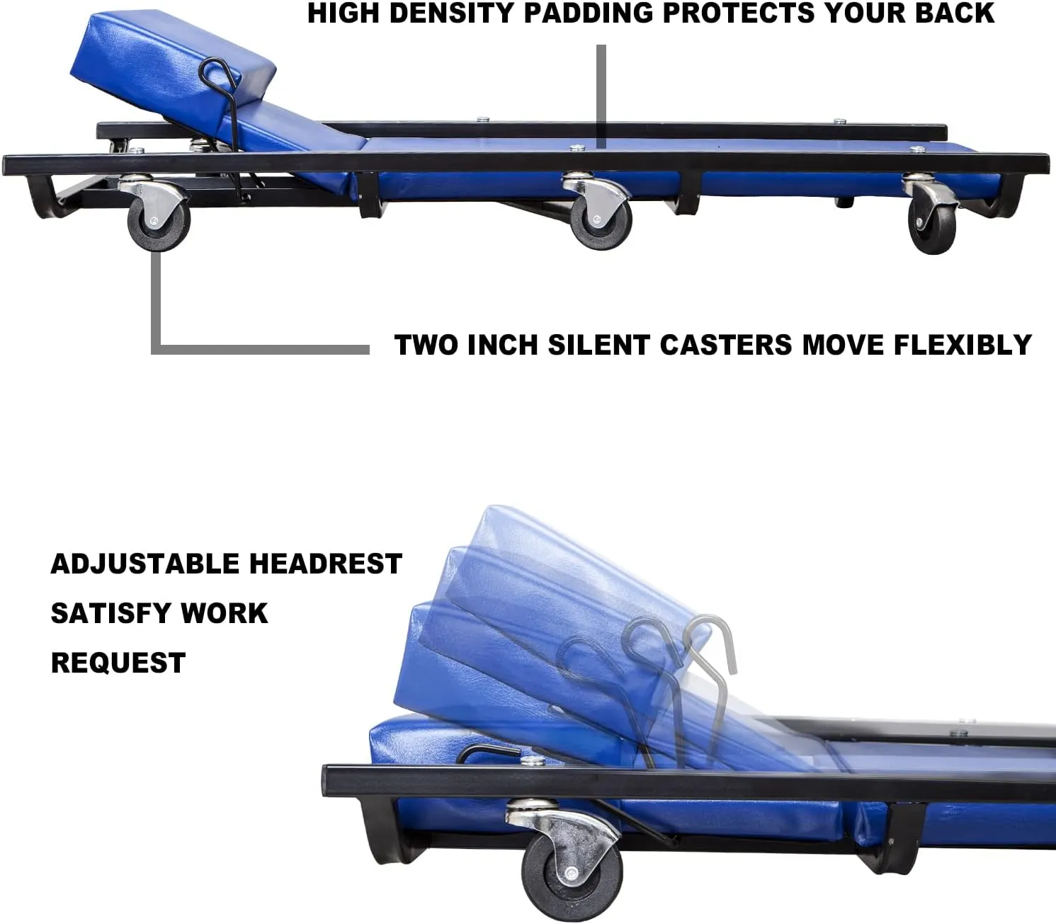 BIG RED 40" Padded Rolling Garage/Shop Creeper with Adjustable Headrest and 6 Casters,Mechanic Cart, Blue TR6452 Torin