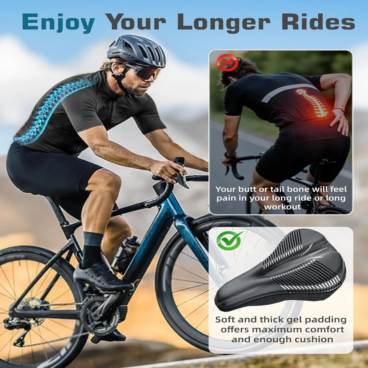 Bike Seat Cushion for Diamondback Bicycles Haanjo Trail Bicycles Haanjo Trail Carbon, Memory Foam & Gel Padded Cover Bicycle Seat for Men Women Shock-Absorbing Comfort Bike Seat Pad,A