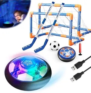 Binggle 3 in1 Hover Soccer Hockey Balls for Kids, Hover Toys Set with 2 Goals USB Rechargeable LED Light Floating Ball Indoor Outdoor Sports Games, Ideal Gifts for 6-12 Boys Girls