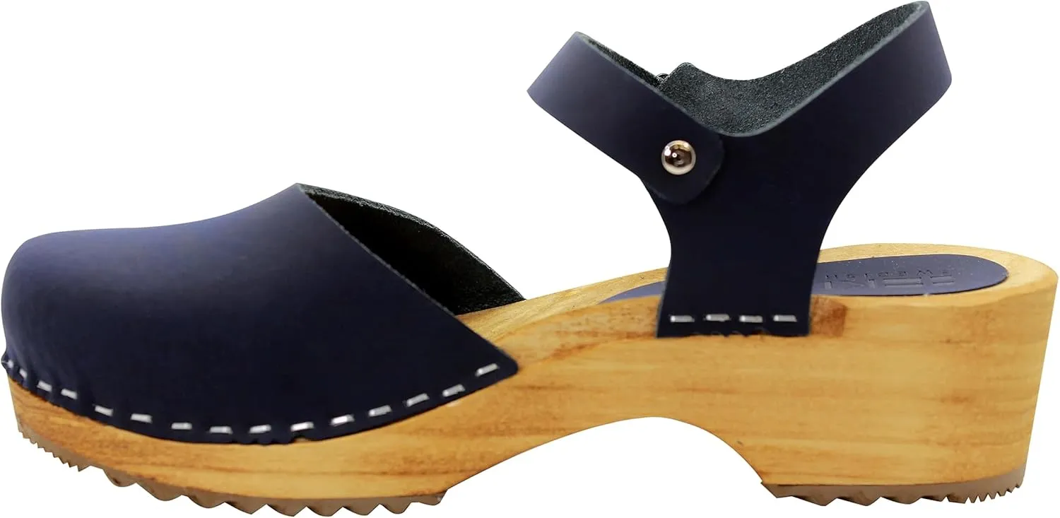Bjork Alma Low-Heel Wooden Swedish Clog Sandals