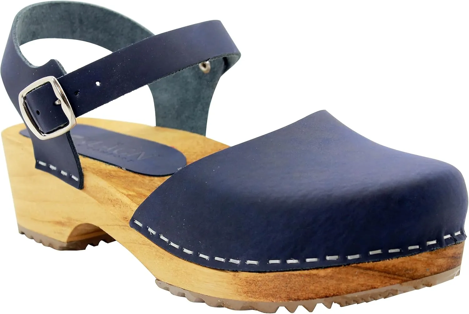 Bjork Alma Low-Heel Wooden Swedish Clog Sandals
