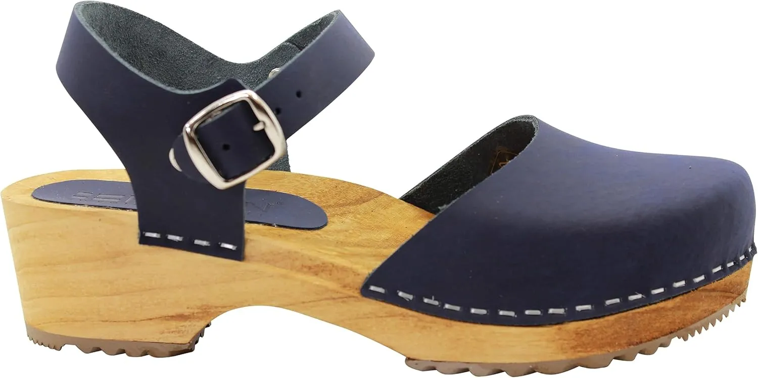 Bjork Alma Low-Heel Wooden Swedish Clog Sandals