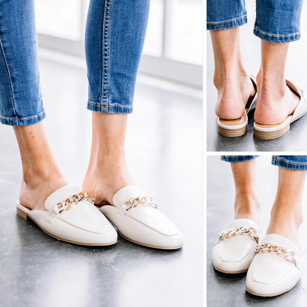 Bone White Chain Flat Mules