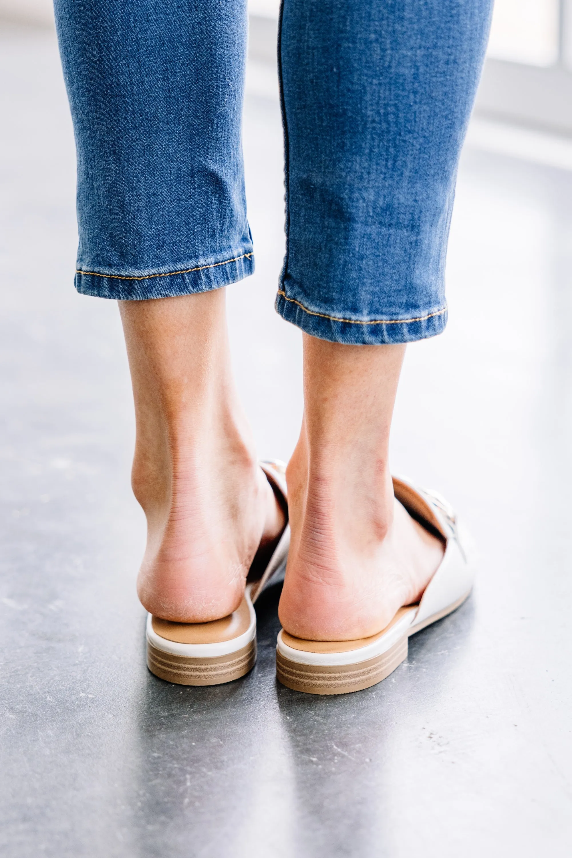 Bone White Chain Flat Mules
