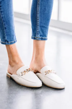 Bone White Chain Flat Mules
