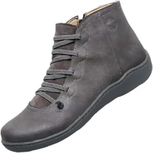 Boots for Women Leather Heel 2024 New Arch Support Boots Fashion Side Zipper Vintage Retro Ankle Booties Comfortable Slip On Flat Low Heel Boots Fall Boots Summer Boots for Women Booties