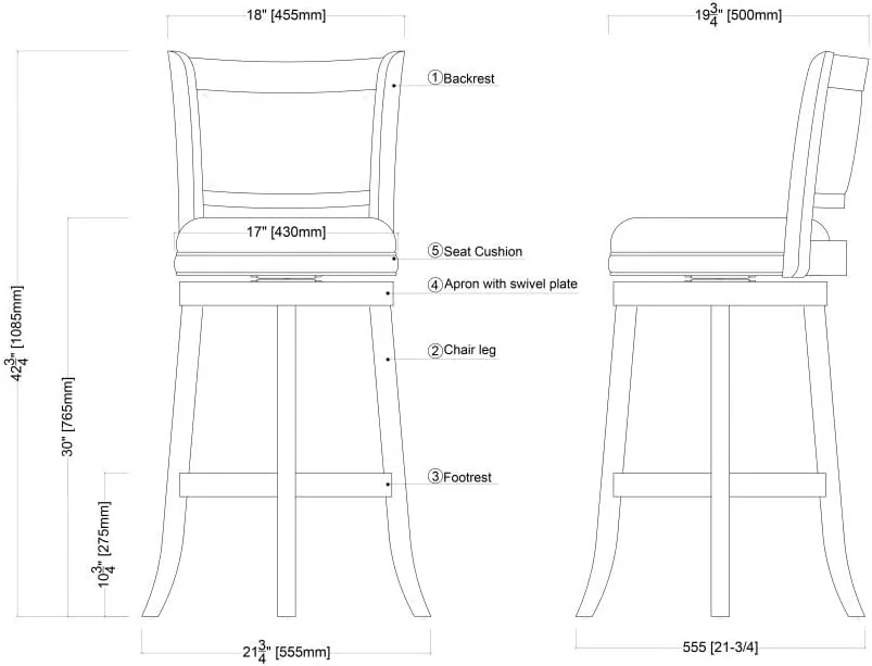 Boraam Augusta Swivel Bar Stool - Black/Cappuccino
