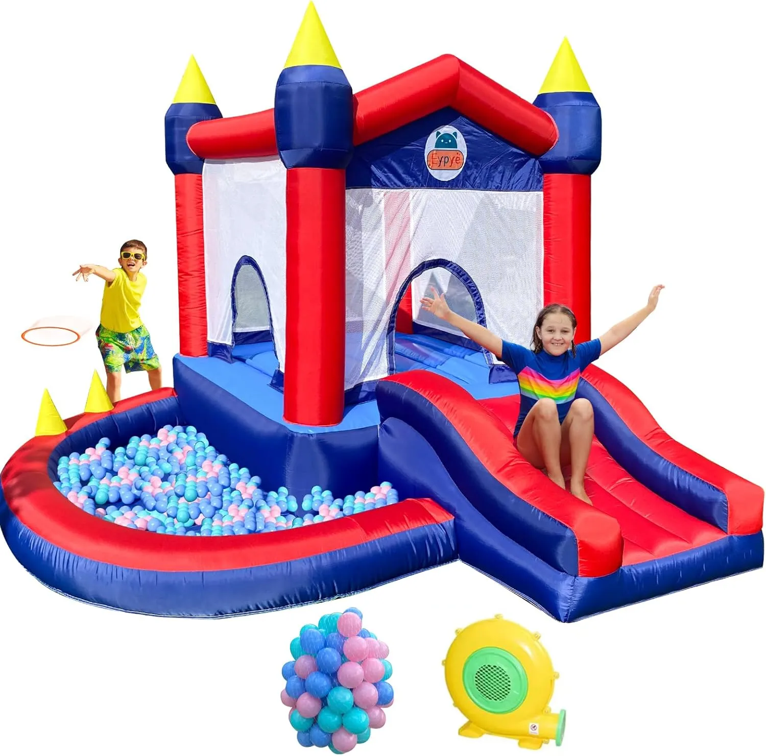 Bouncy House for Kids Outdoor Inflatable Bounce House with Slide, Blower, Ball Pit & Ocean Balls Jumping Castle Slide Bouncer Playground for Backyard Party 9.3x8.2x5.4ft