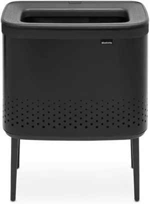 Brabantia Bo Laundry Hamper (Matt Black) Removable Laundry Bag 16 Gal, Ventilated Stylish Discreet Dirty Clothes Holder, Flat Back, Anti-Rust Materials for Bathroom Use