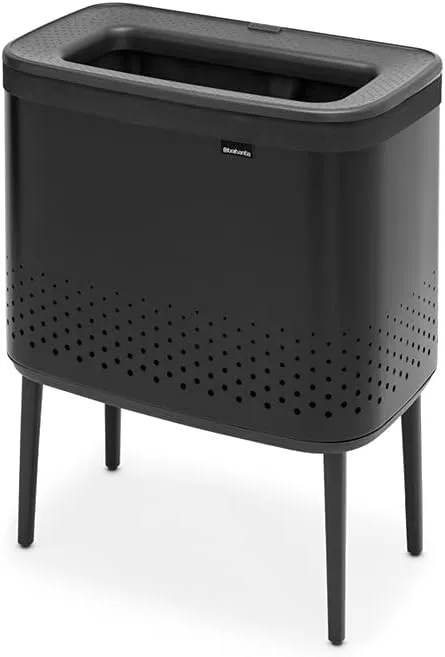 Brabantia Bo Laundry Hamper (Matt Black) Removable Laundry Bag 16 Gal, Ventilated Stylish Discreet Dirty Clothes Holder, Flat Back, Anti-Rust Materials for Bathroom Use