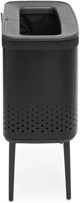 Brabantia Bo Laundry Hamper (Matt Black) Removable Laundry Bag 16 Gal, Ventilated Stylish Discreet Dirty Clothes Holder, Flat Back, Anti-Rust Materials for Bathroom Use