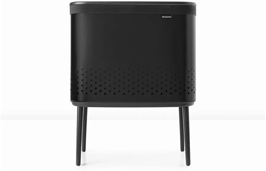 Brabantia Bo Laundry Hamper (Matt Black) Removable Laundry Bag 16 Gal, Ventilated Stylish Discreet Dirty Clothes Holder, Flat Back, Anti-Rust Materials for Bathroom Use
