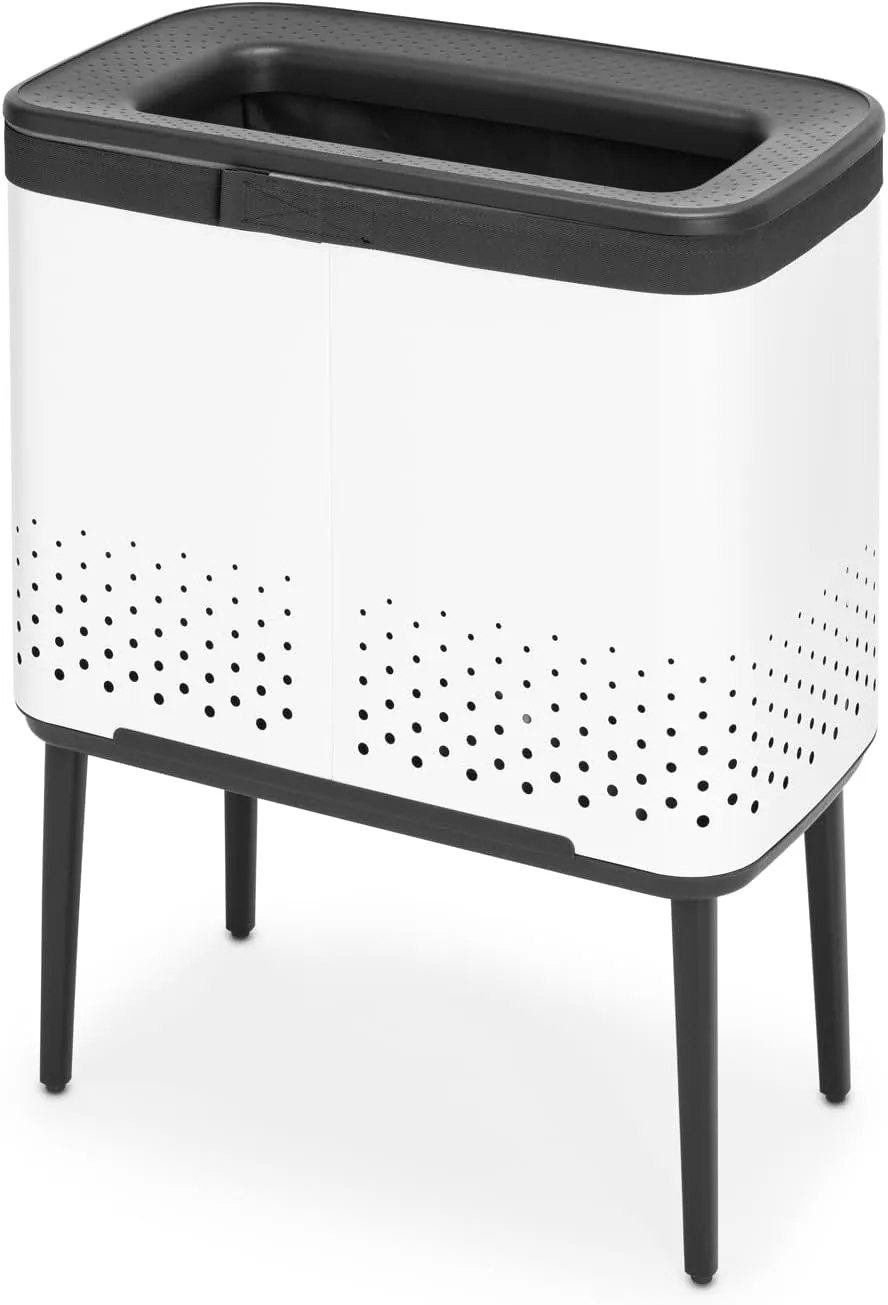 Brabantia Bo Laundry Hamper (White) Removable Laundry Bag 16 Gal, Ventilated Stylish Discreet Dirty Clothes Holder, Flat Back, Anti-Rust Materials for Bathroom Use