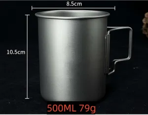 BTTSTRA Outdoor Pure Titanium Tea Cup Portable Coffee Cup Mug(500ML A)
