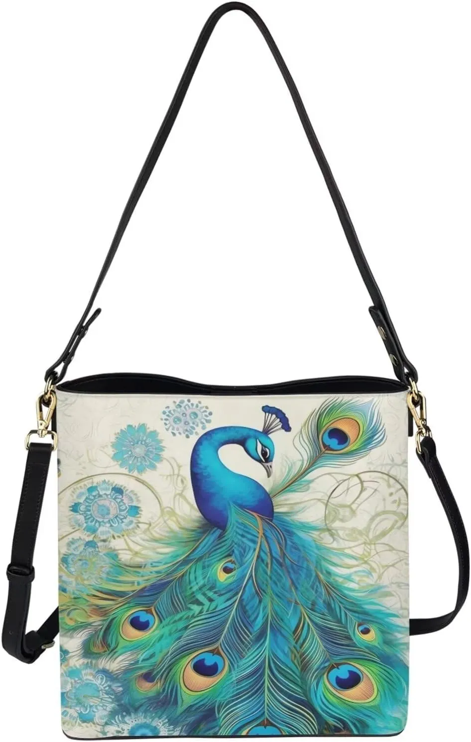 Bucket Bags Purses for Women with Adjustable Strap, Black Cat Print PU Leather Tote Handbags Top Handle Satchel