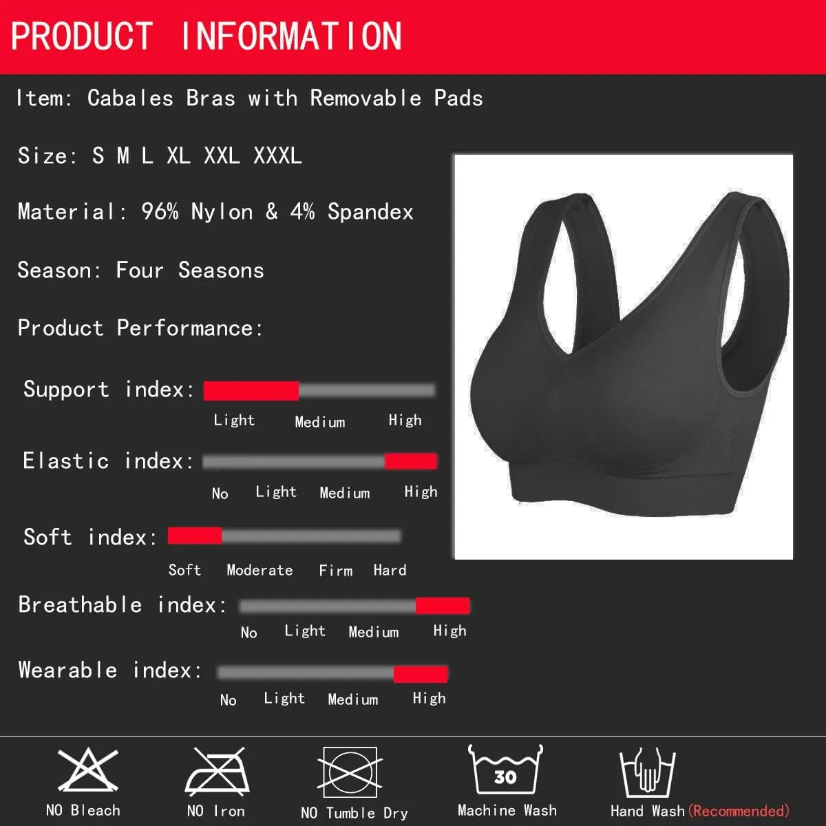 Cabales KINYAOYAO Women's Plus Size High Impact Seamless Racerback Padded Bra