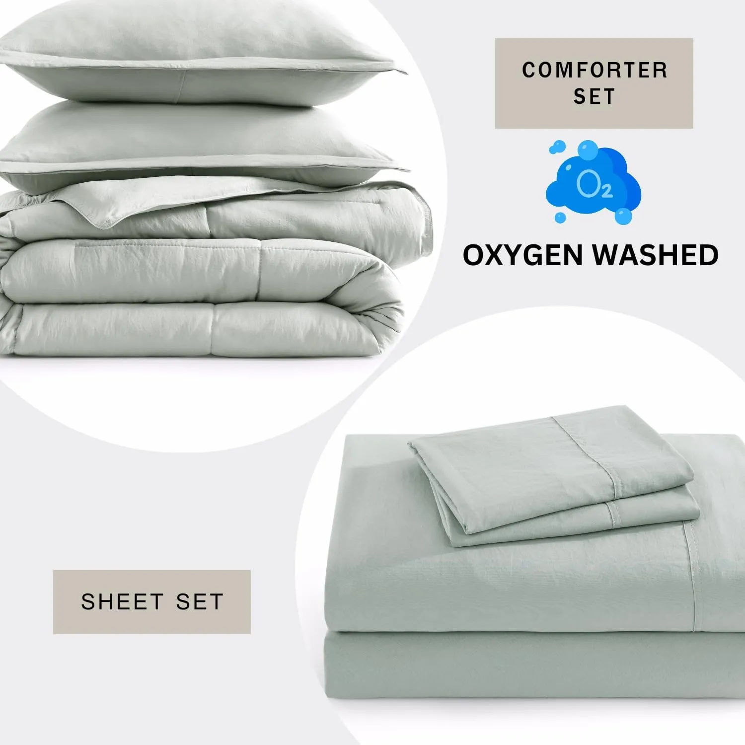 Casa Platino Queen Bed Set with Comforter and Sheets Pre-Washed – 7 Piece Comforter Set Queen – Soft Queen Bedding Set with Comforter, Flat Sheet, Fitted Sheet, 2 Pillowcases & 2 Shams - Mineral