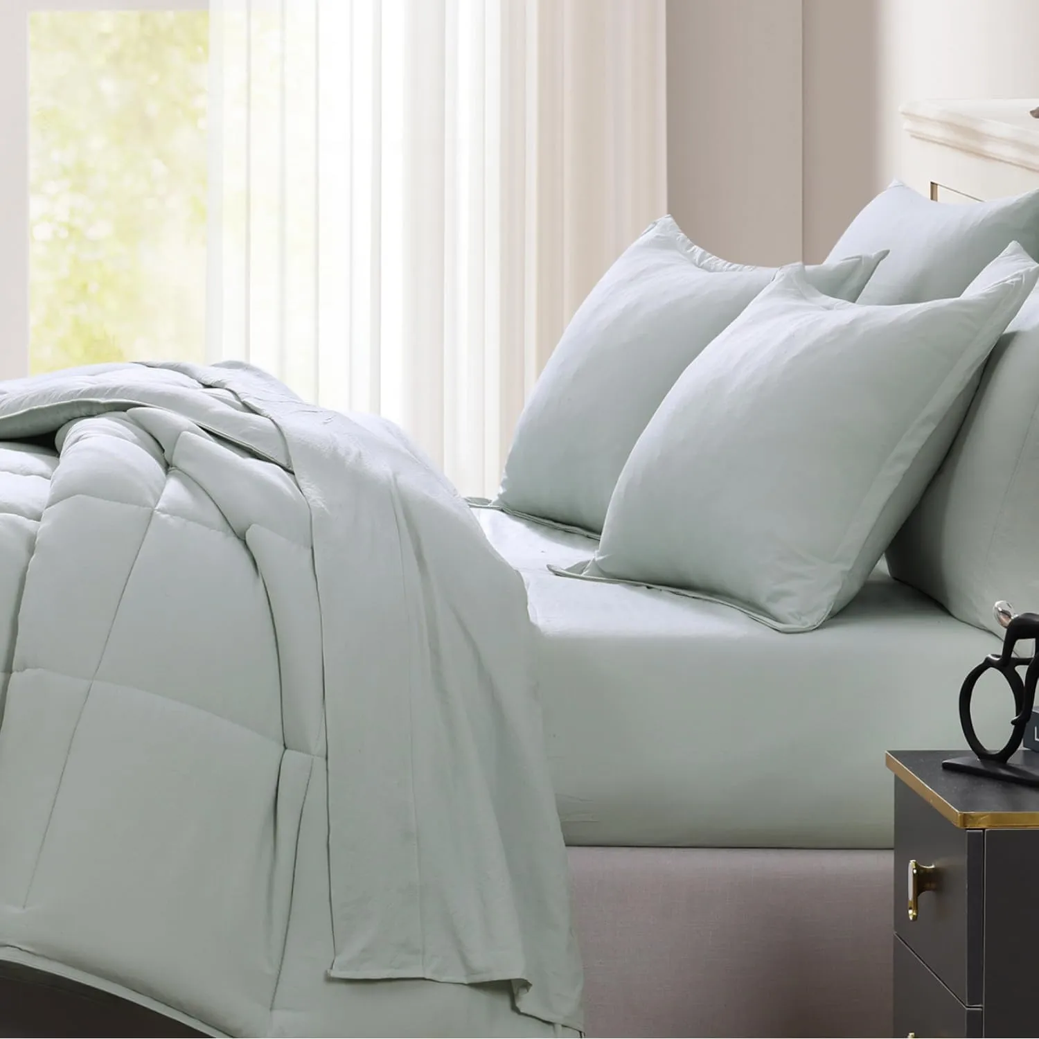 Casa Platino Queen Bed Set with Comforter and Sheets Pre-Washed – 7 Piece Comforter Set Queen – Soft Queen Bedding Set with Comforter, Flat Sheet, Fitted Sheet, 2 Pillowcases & 2 Shams - Mineral