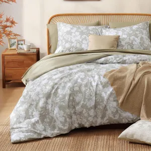 CASAAGUSTO Queen Comforter Set, 7 PCS Khaki Floral Comforter Set with Sheets, Monocolor Flowers Pattern Queen Bedding Set, Soft Lightweight Bed in a Bag for All Seasons(90"X90")