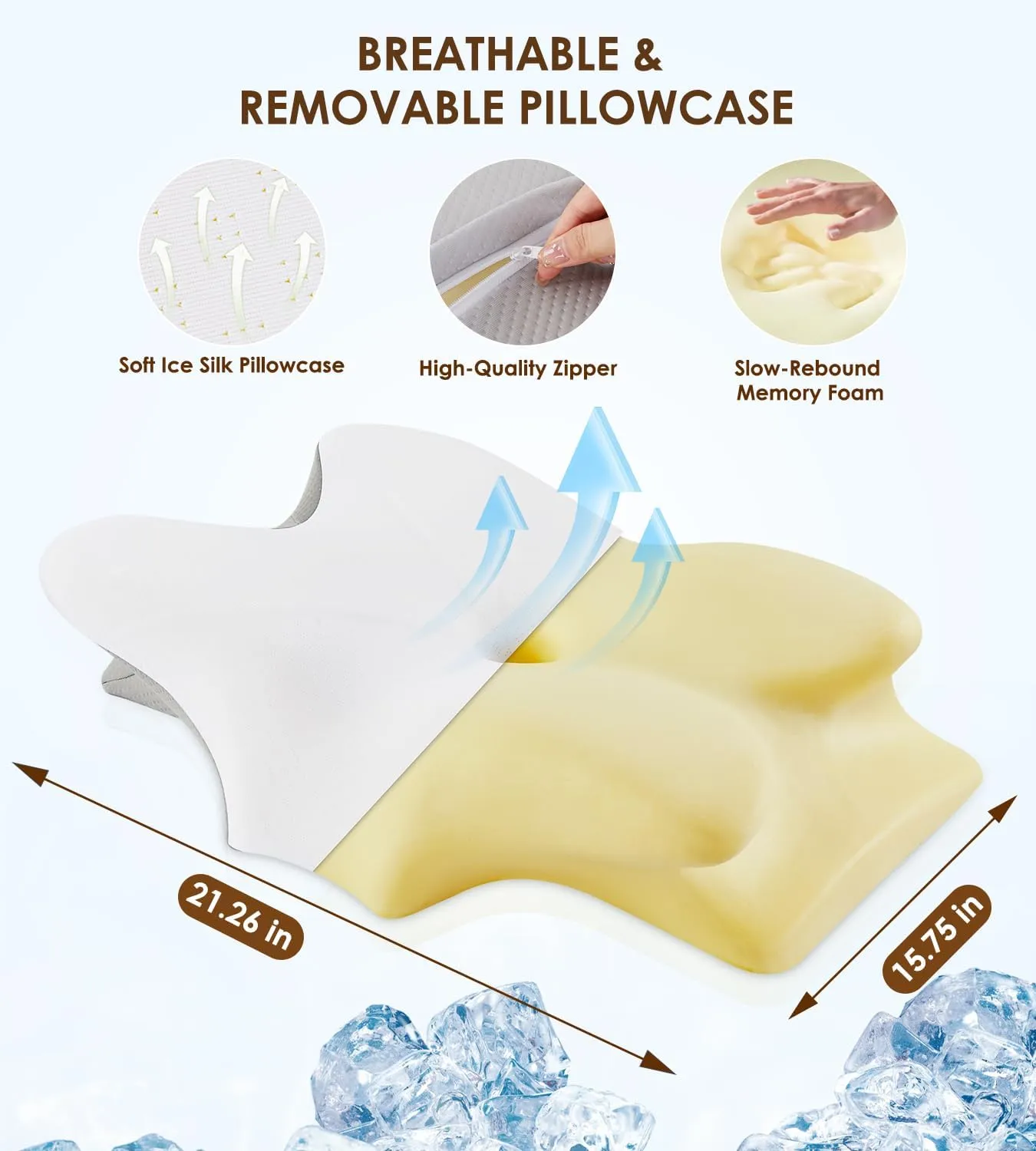 Cervical Pillow for Neck and Shoulder, Ergonomic Contour Memory Foam Pillows for Sleeping with Washable Pillowcase, Cooling Neck Support Pillow for Side Back Stomach Sleeper