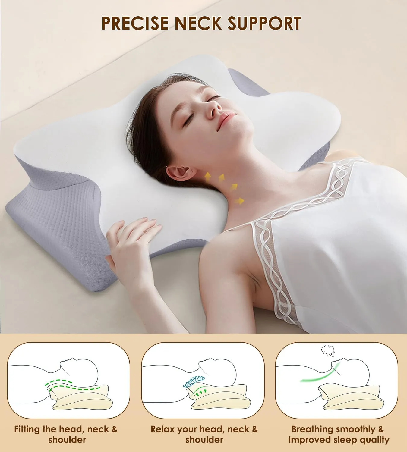 Cervical Pillow for Neck and Shoulder, Ergonomic Contour Memory Foam Pillows for Sleeping with Washable Pillowcase, Cooling Neck Support Pillow for Side Back Stomach Sleeper