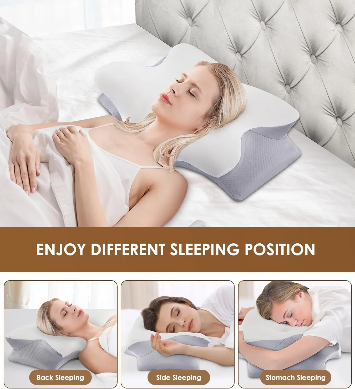 Cervical Pillow for Neck and Shoulder, Ergonomic Contour Memory Foam Pillows for Sleeping with Washable Pillowcase, Cooling Neck Support Pillow for Side Back Stomach Sleeper