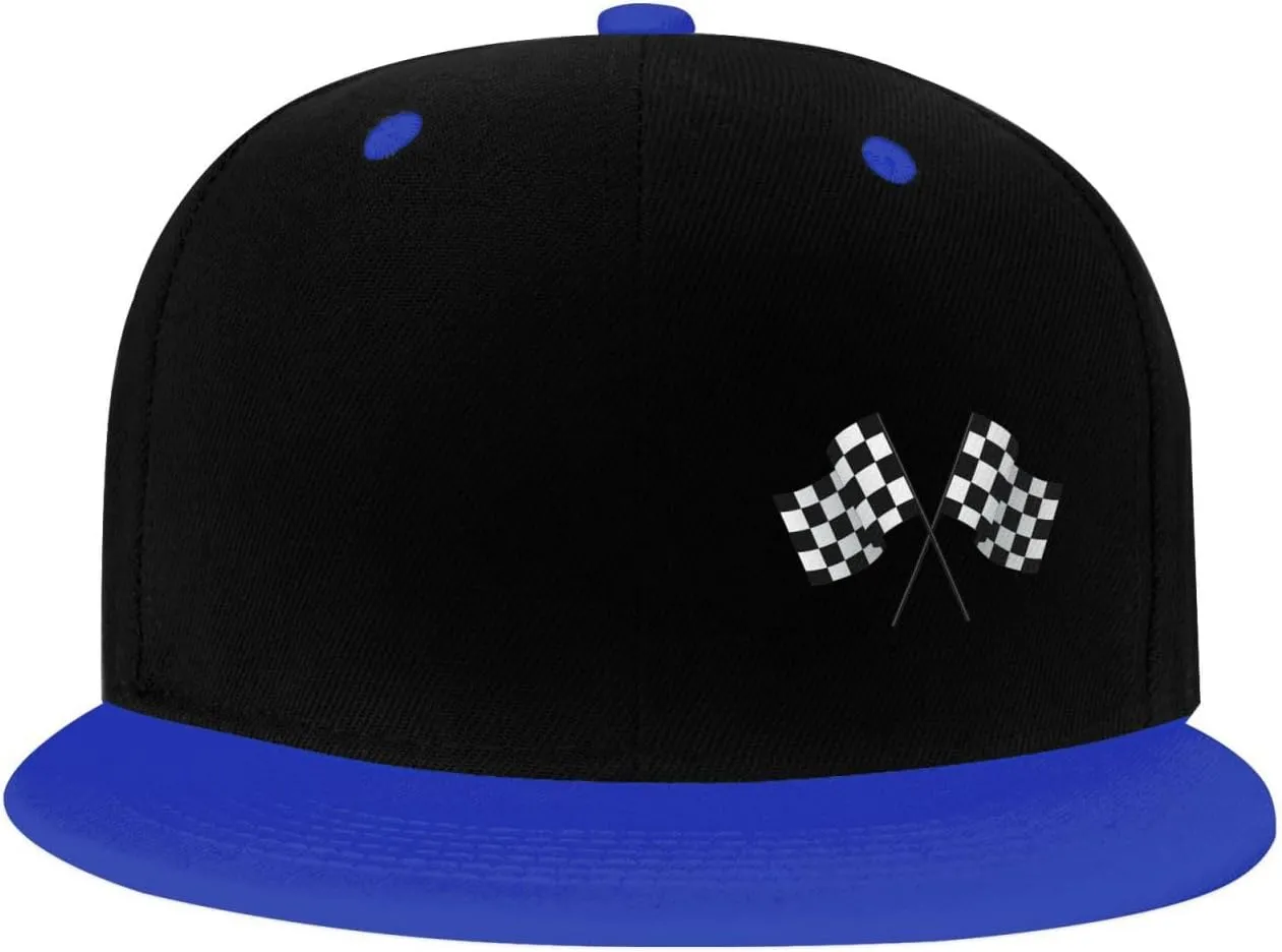 Checkered Flags Race Car Flag Flat Brim Contrast Color Hip-hop hat Baseball Adjustable Trucker hat