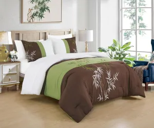 Chezmoi Collection Simon 7-Piece Bamboo Embroidered Bed in a Bag Comforter Set King Size - Sage Green Brown Ivory Bamboo Grass Microfiber Comforter Bedding with Sheet Set